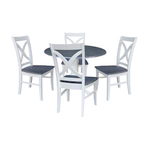 Set of 5 pcs - White/Heather Gray 42" Dual Drop Leaf Table with 4 RTA chairs