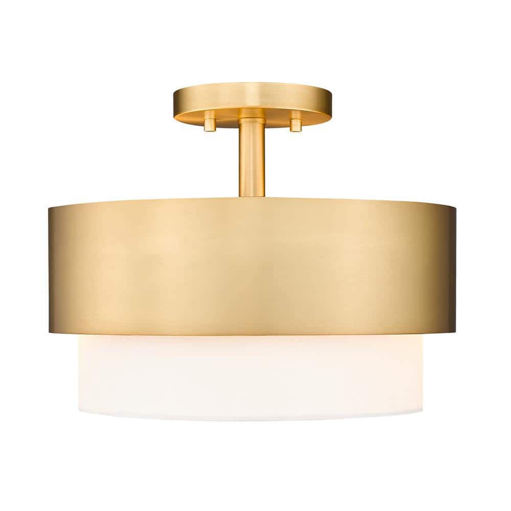 Matte Black and Brass Drum Semi-Flush Mount Light