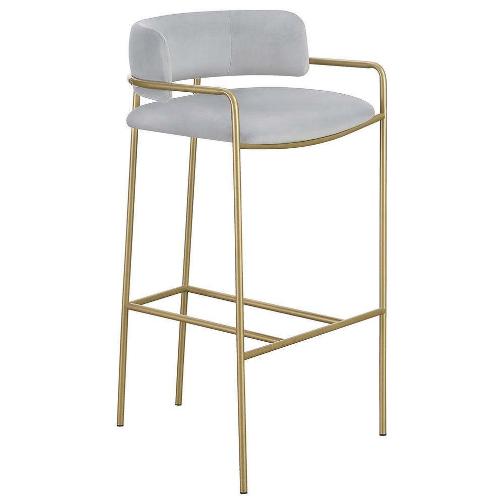 Gray Velvet and Gold Metal Contemporary Bar Stool