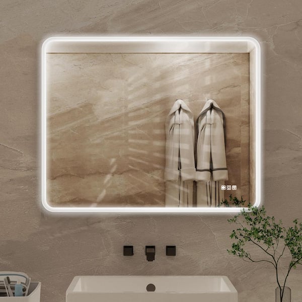 40 in. W x 32 in. H Rectangular Framed Dimmable Anti-Fog LED Wall Bathroom Vanity Mirror in Matte White, Lighted Mirror
