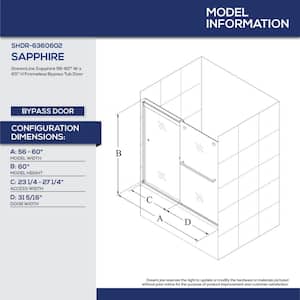 Sapphire 56 in. to 60 in. W x 60 in. H Semi-Frameless Bypass Tub Door in Chrome