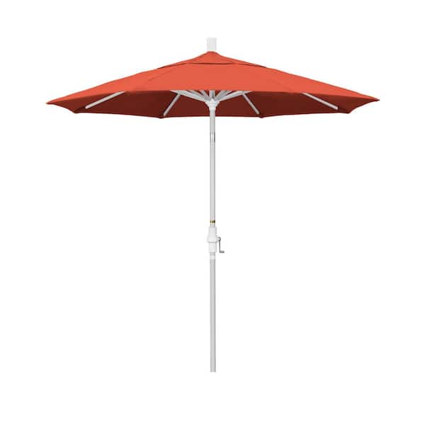 California Umbrella 7.5 ft. Matted White Aluminum Market Patio Umbrella Collar Tilt Crank Lift in Sunset Olefin