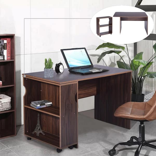 Homy Casa Midtown 47.4 in. Dark Brown Writing Desk with Movable Shelves