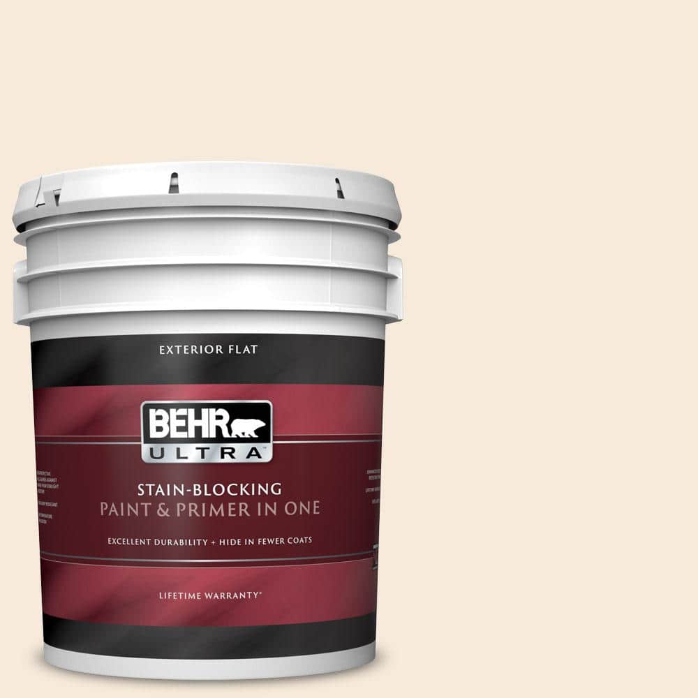 BEHR ULTRA 5 gal. YLW04 Linen White Flat Exterior Paint and Primer in One485005 The Home Depot