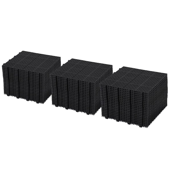 GOGEXX 12 in. x 12 in. Black Porch Rosette Pattern Interlocking Deck Tiles Plastic Flooring Waterproof Outdoor (Pack of 60)