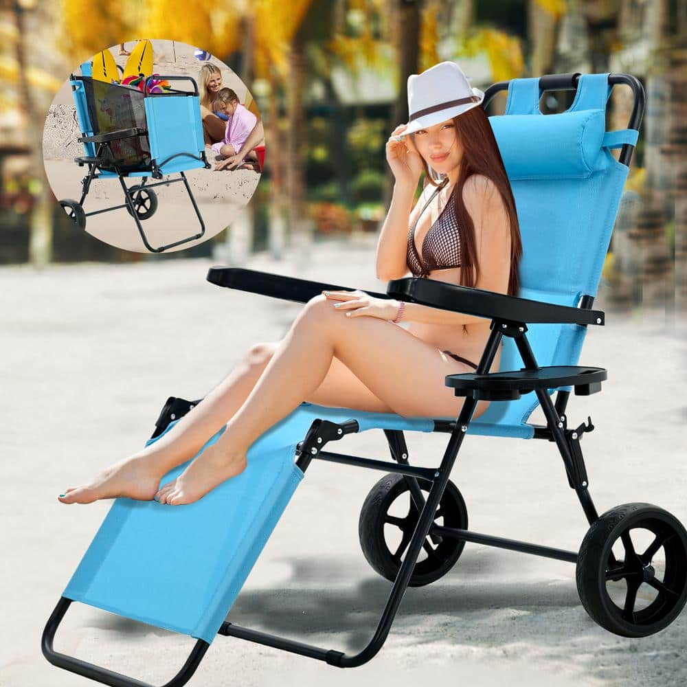 BOZTIY Beach Cart Chair 2 in 1 Turns From Beach Cart to Steel Beach Chair Large Wheels Easy to Use Large Capacity LYSTY BRIGHT BLUEDH The