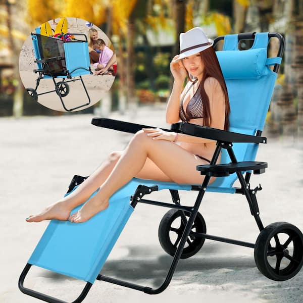 BOZTIY Beach Cart Chair - 2-in-1 Turns From Beach Cart to Steel Beach Chair - Large Wheels - Easy to Use - Large Capacity