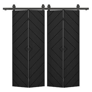 Diamond 40 in. x 80 in. Hollow Core Black Painted MDF Composite Bi-Fold Double Barn Door with Sliding Hardware Kit