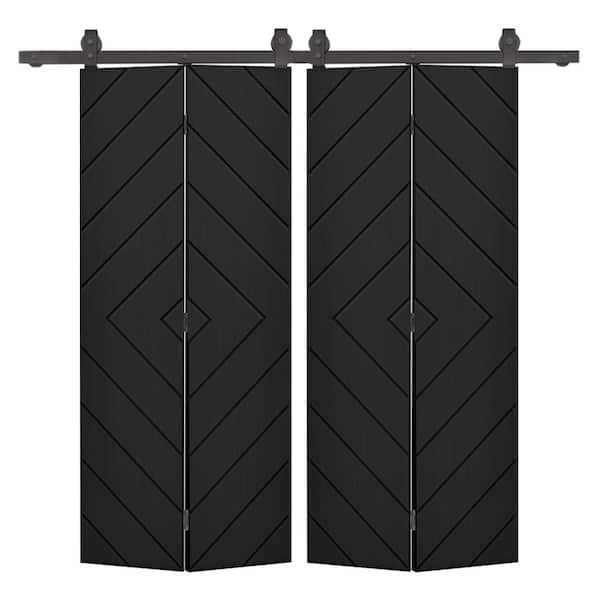 CALHOME Diamond 48 in. x 80 in. Hollow Core Black Painted MDF Composite Bi-Fold Double Barn Door with Sliding Hardware Kit