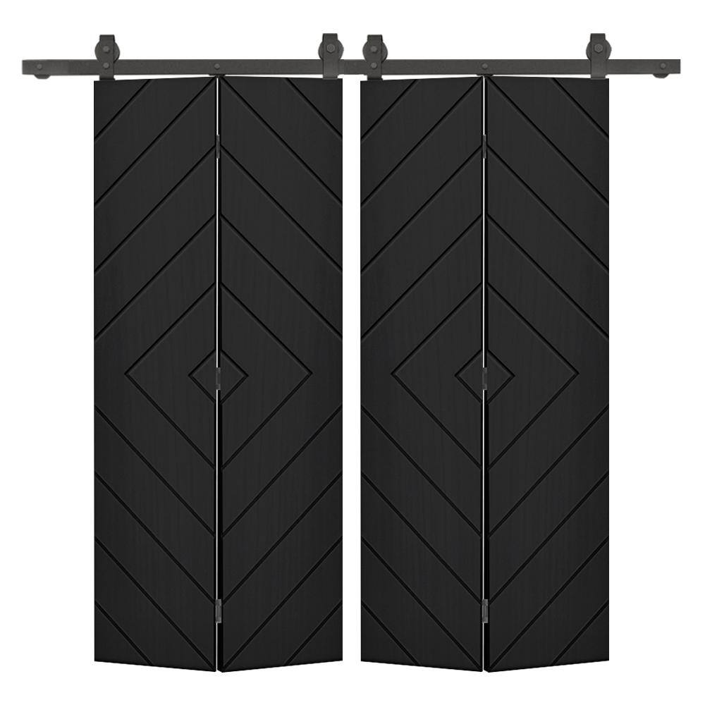 Diamond 48 in. x 84 in. Black Painted Composite Hollow Core Bi-Fold Double Barn Door with Sliding Hardware Kit price history on PriceWatchPro