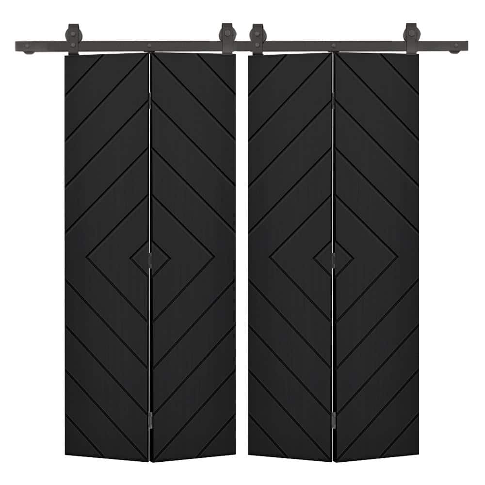 Diamond 68 in. x 80 in. Black Painted MDF Modern Bi-Fold Double Barn Door with Sliding Hardware Kit price history on PriceWatchPro