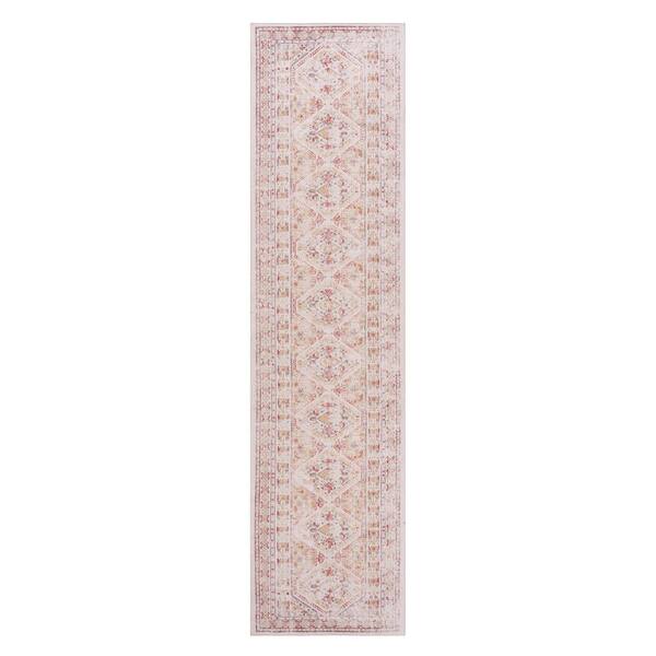 2 X 10 Beige Abstract Washable Area Rug for Bedroom, Dining Room, Living Room