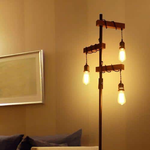 68 Inch Black Metal and Wood Tree Floor Lamp with Dimmable Lights