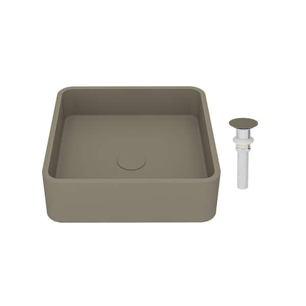 Boyel Living 15.35 in. Square Vessel Bathroom Sink with Pop-up Drain in Taupe Clay Brown Cement