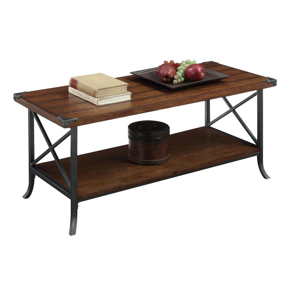 Brookline 42'' Dark Walnut Coffee Table with Metal Accents and Shelf