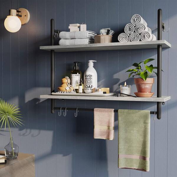 31.5 in. W x 9 in. D Kitchen Decorative Wall Shelf Towel Bar Hooks