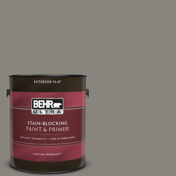 BEHR ULTRA 1 gal. PPU2407 Barnwood Gray Flat Exterior Paint & Primer