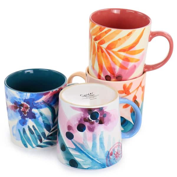 Mr. Coffee Cafe Celestial 4 Piece 14.8 oz. Stoneware Pearlized Beverage Mug Set in Assorted Colors