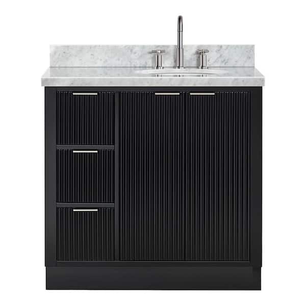 Milan 37 in. W x 21.5 in. D x 36 in. H Single Sink Bath Vanity in Black with Italian Carrara Marble Top