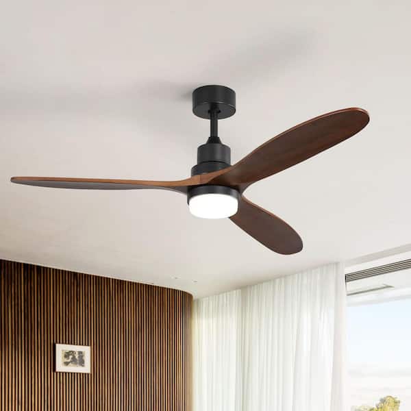 60 in. Indoor/Outdoor Integrated LED Solid Wood Black Ceiling Fan with Light, 6-Speed DC Motor and Remote Included