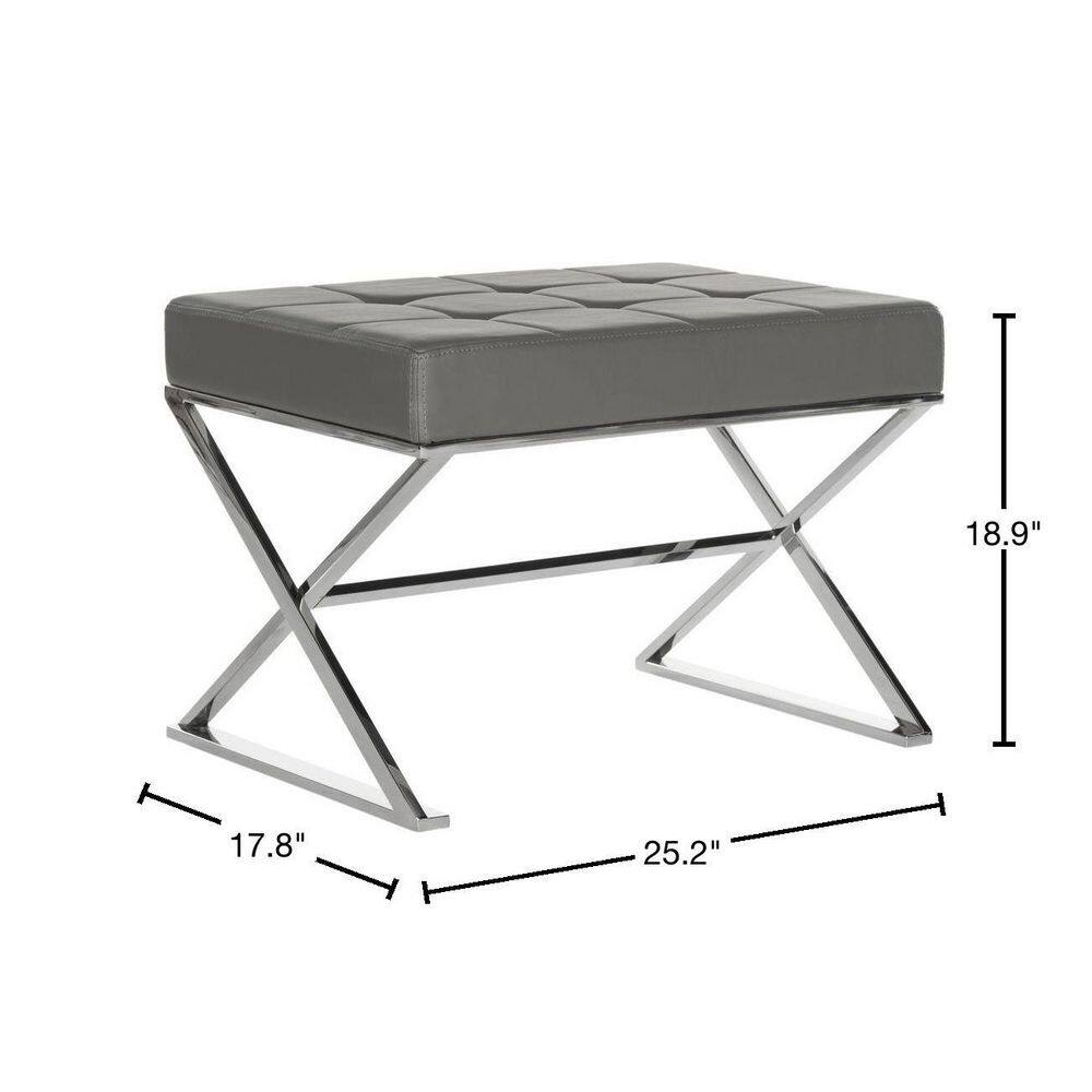 Transitional Micha Round Ottoman in Gray with Silver Stainless Steel