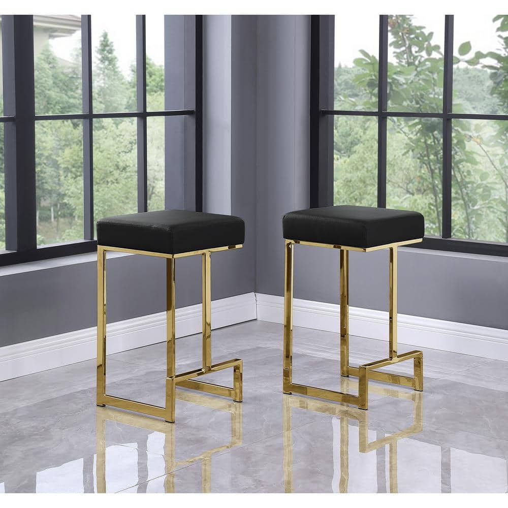 Jupiter Lane 25 in. H Black / Faux Leather Backless Metal Counter Height Stools with Gold Base (Set of 2) price history on PriceWatchPro