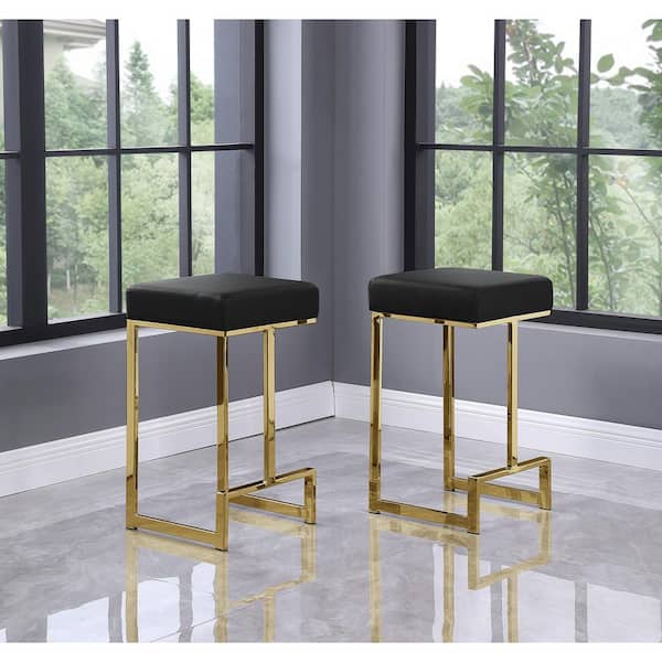 Best Master Furniture Jupiter Lane 25 in. H Black / Faux Leather Backless Metal Counter Height Stools with Gold Base (Set of 2)