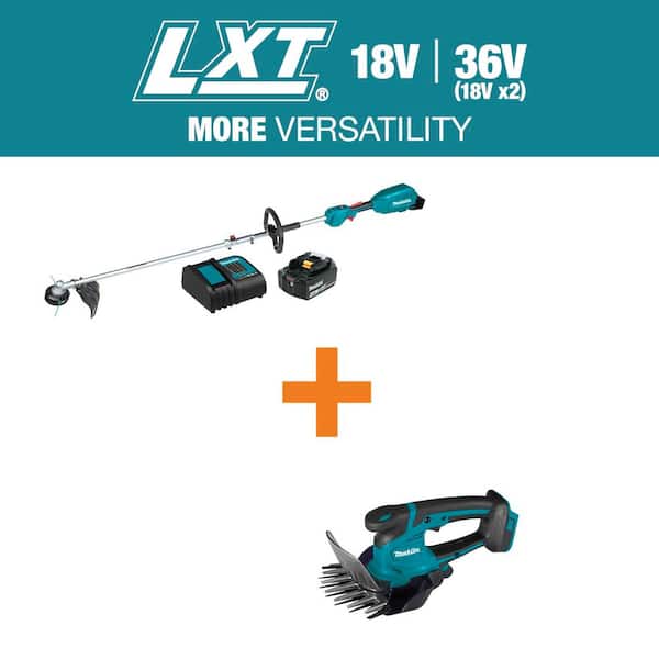 Makita LXT 18V Brushless Couple Shaft Power Head Kit w/ String Trimmer Attachment (4. 0Ah) with bonus LXT 18V Grass Shear