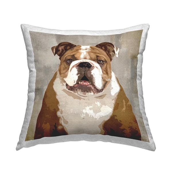 Pet Bulldog Portrait Abstract Beige Pattern Brown Square Outdoor Throw Pillow