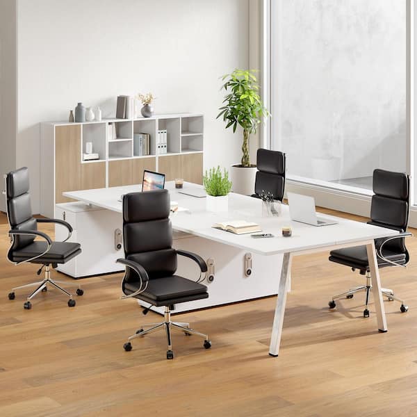 Faux Leather Adjustable Height Ergonomic Leather Office Chair Executive Chair with Adjustable Lumbar Support in Black