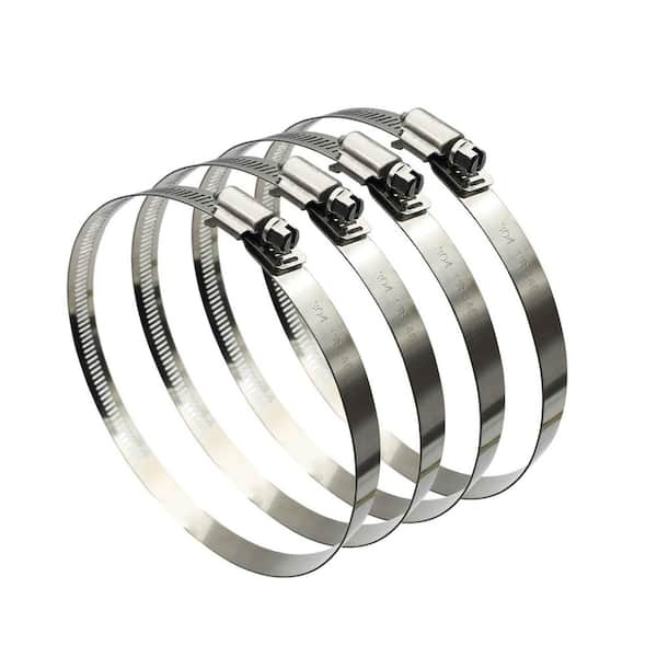 4-Pack Worm Drive 6" Adjustable 304 Stainless Steel Duct Clamps Silver