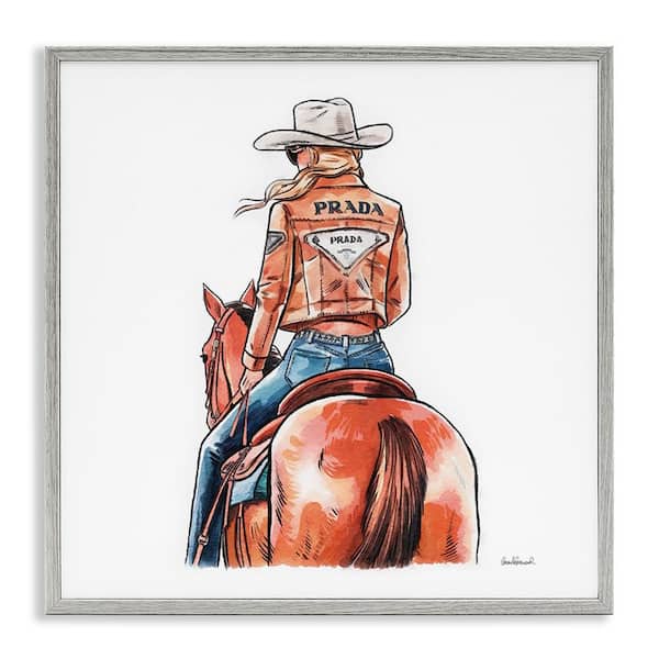 Stupell Industries Glam Jacket Cowgirl and Horse by Amanda Greenwood Gray Framed People Giclee Art Print 17 in. x 17 in.