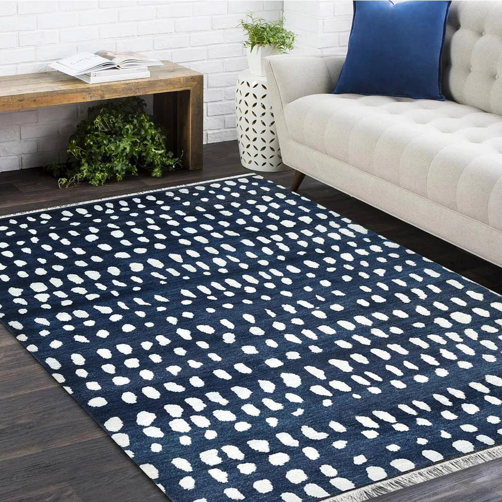 Hand-Knotted Navy Blue Wool Shag Area Rug 3' x 5'