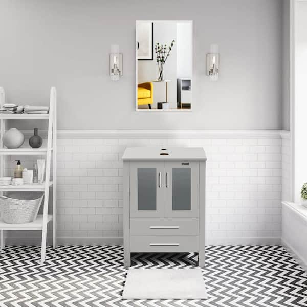 eclife 24 in. W x 19.7 in. D x 32 in. H Bath Vanity in Gray with Waterproof MDF Top