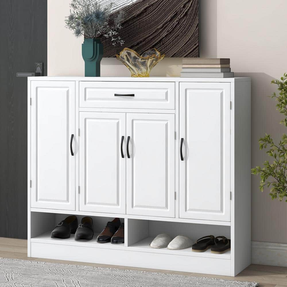 IDEAGLE 47.2 in. H x 39.4 in. W White Wood 4-Door Shoe Storage Cabinet ...
