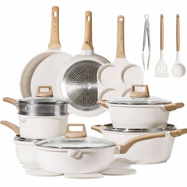 21-Pieces White Granite Pots and Pans Set, Nonstick Cookware Sets, Induction Cookware with Frying Pans Saucepans