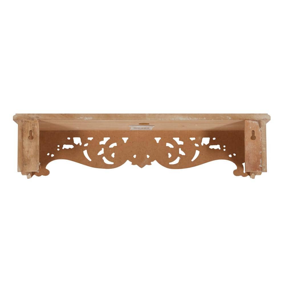 Elegant Carved Brown Wood 3-Tier Floating Wall Shelf Set