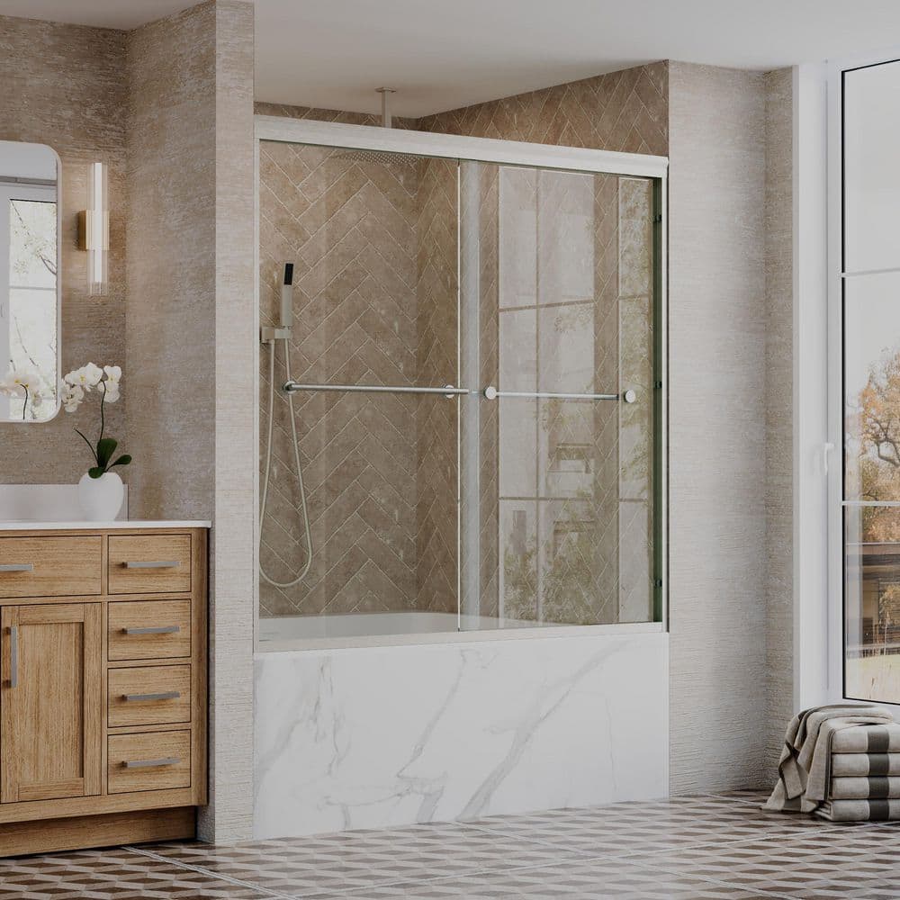 56-60 in. W x 60 in. H Double Sliding Frame Shower Door in Brushed Nickel with 1/4 in. Clear Tempered Glass price history on PriceWatchPro
