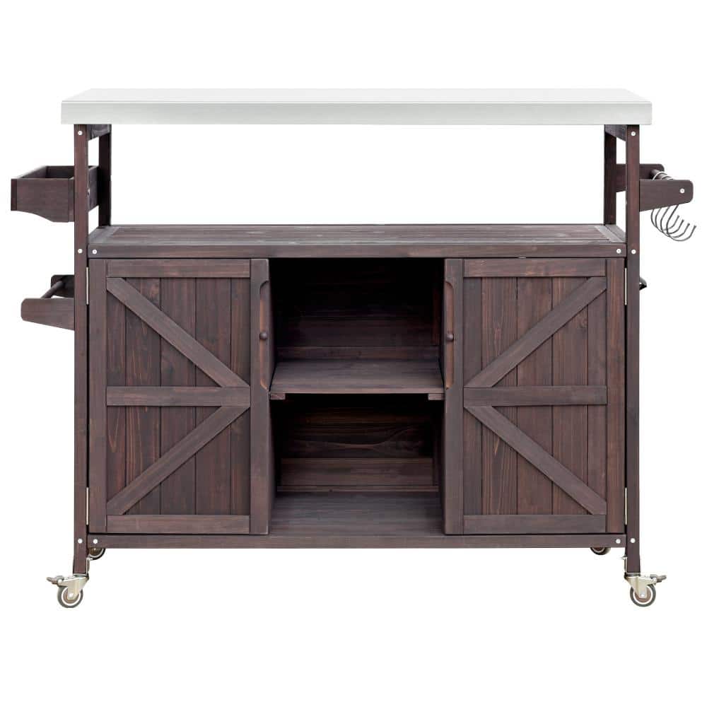 Dark Brown Wood Outdoor Grill Cart with Stainless Steel Top, Spice Rack , Towel Rack price history on PriceWatchPro