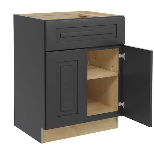 Home Decorators Collection Grayson 27 in. W x 24 in. D x 34.5 in. H Assembled Plywood Base Kitchen Cabinet in Deep Onyx with Soft Close