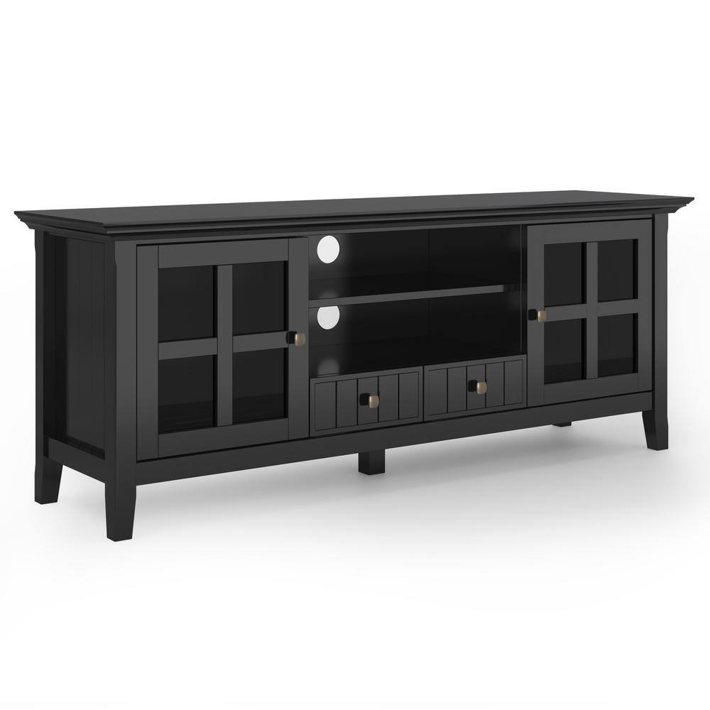 Simpli Home Acadian Solid Wood 60 in. Wide Transitional TV Media Stand in Black for TVs up to 65