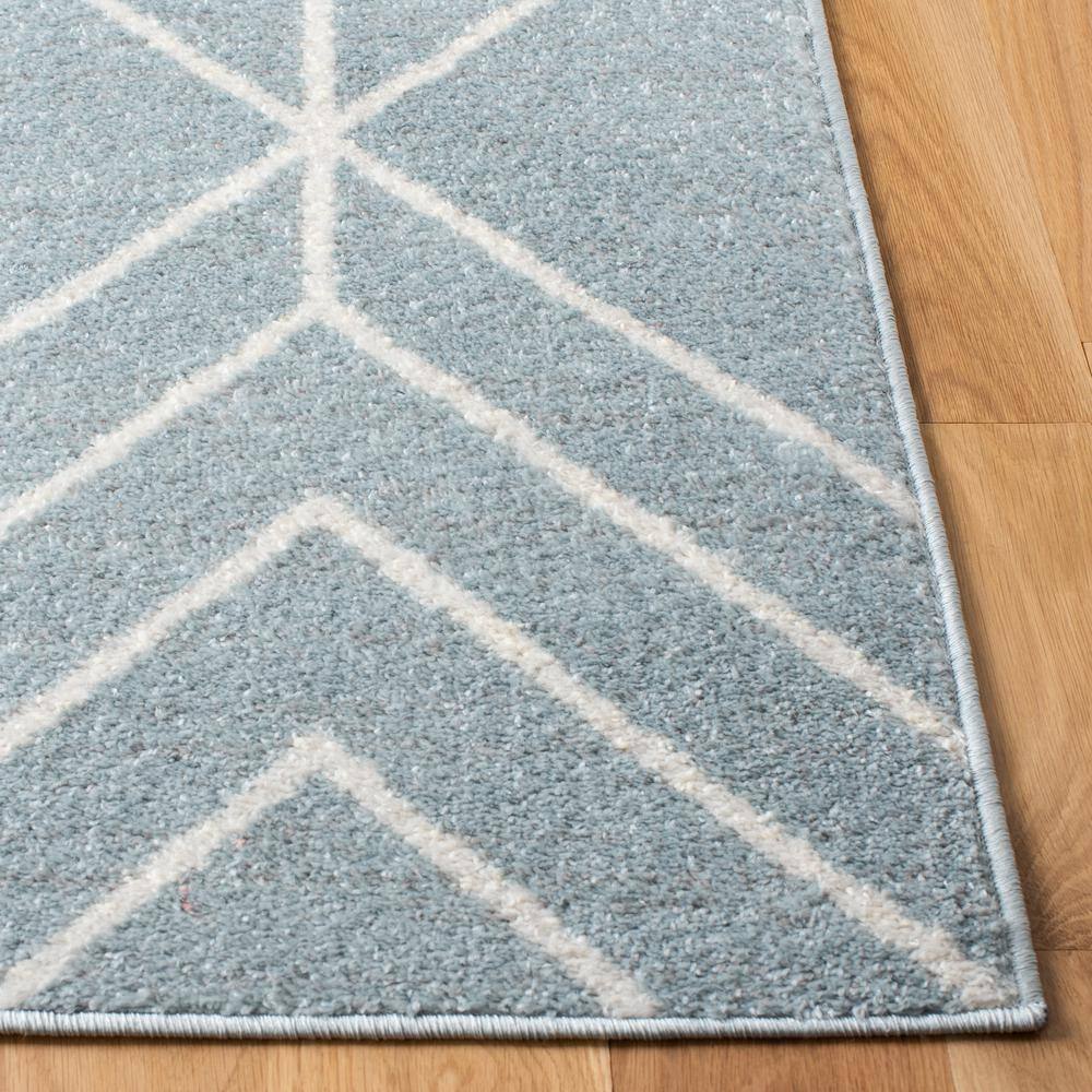 Ivory and Blue Geometric Square Synthetic Rug - 4' Hand-Knotted