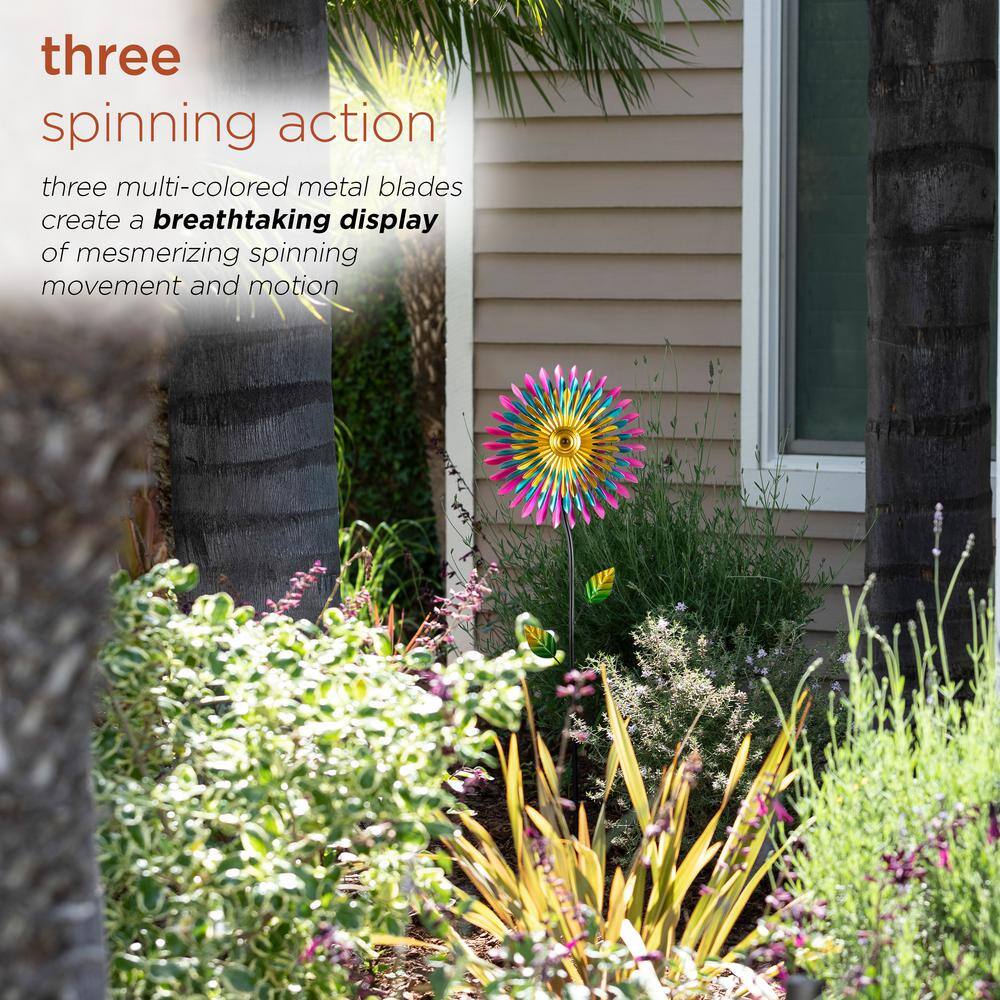 47" Multicolor Iron Daisy Wind Spinner Garden Stake