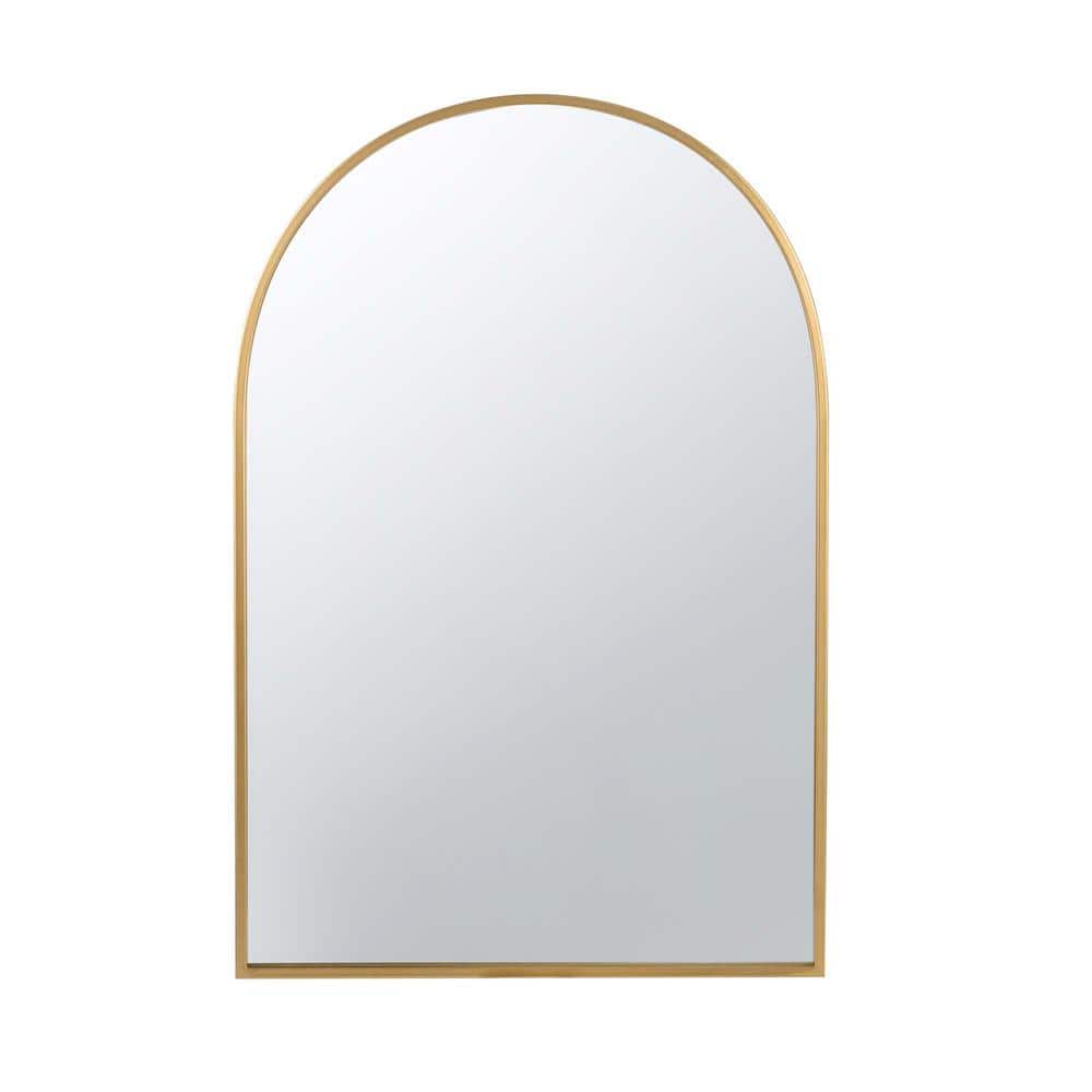 24 in. W x 36 in. H Arched Framed Gold Mirror with Metal Frame, Wall Mirror