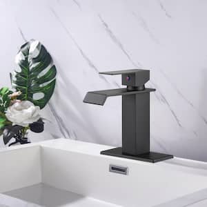Single Handle Single Hole Bathroom Vanity Sink Waterfall Spout Bathroom Faucet in Matte Black