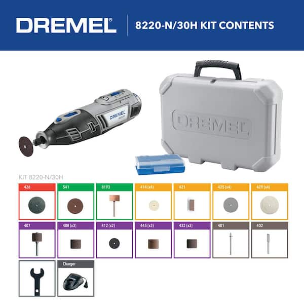 Dremel 8220 Series 12-Volt Variable Cordless Rotary Kit with 30 Accessories and Case 8220-N/30H - The Home Depot