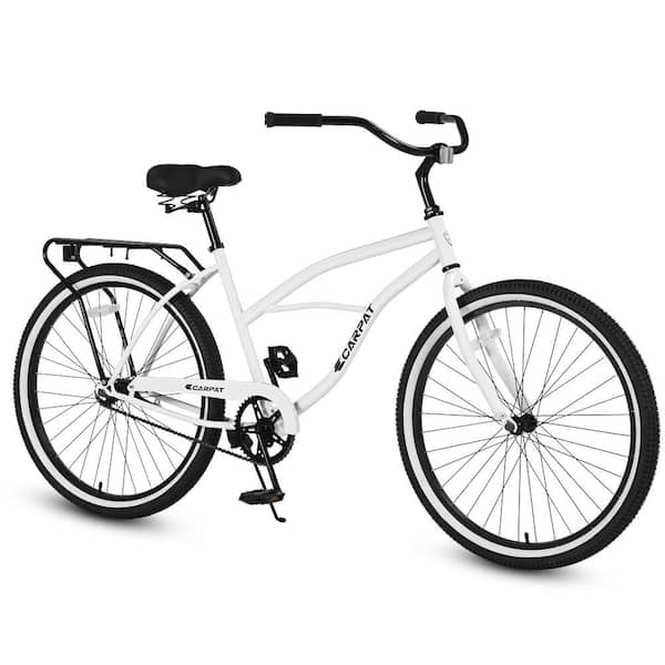 Tunearary 26 in Adult Beach Cruiser Bike Upright Single Speed Drivetrain White A7pyx092 The Home Depot