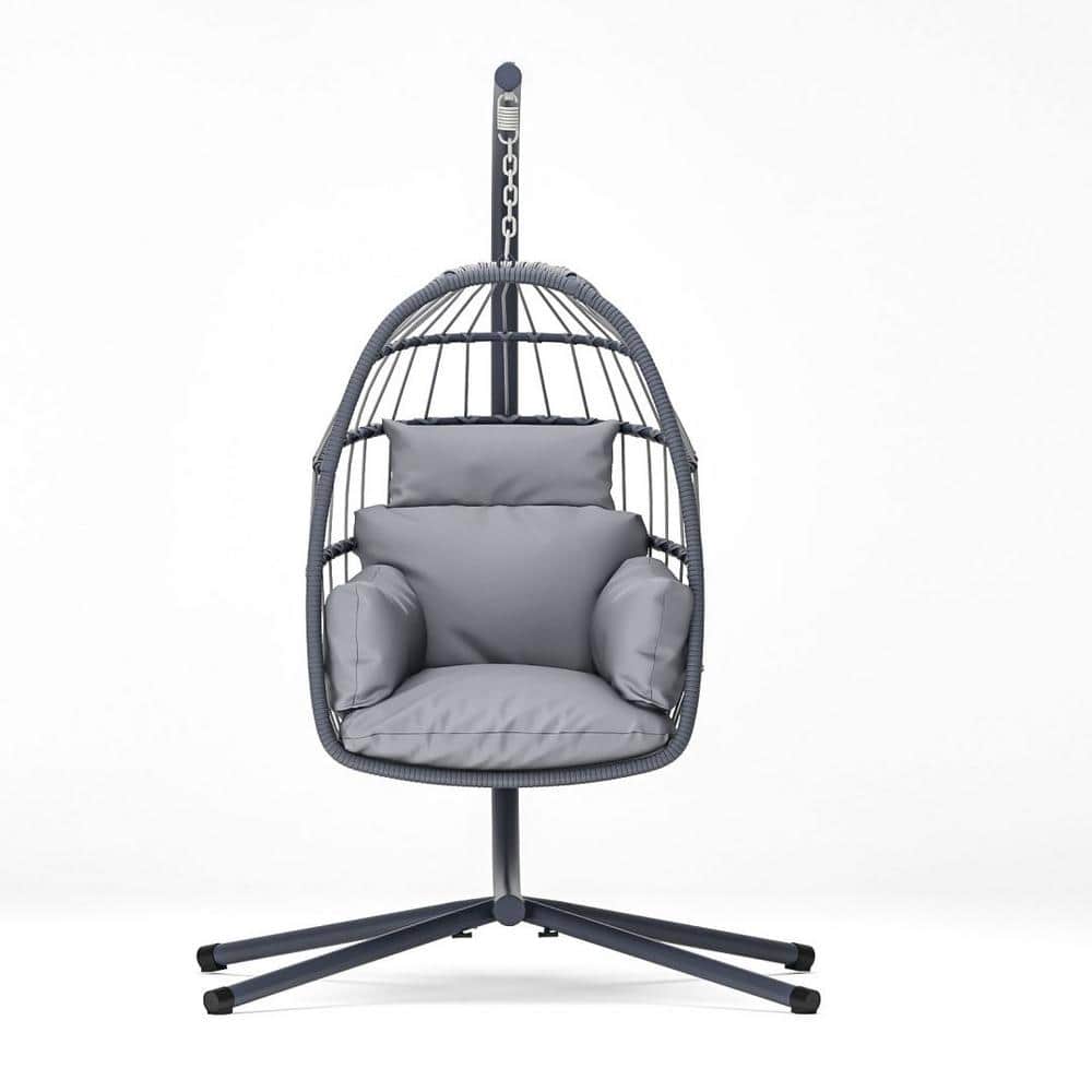1-Piece Metal Frame Outdoor Recliner Patio Foldable Hanging Swing Chair wit