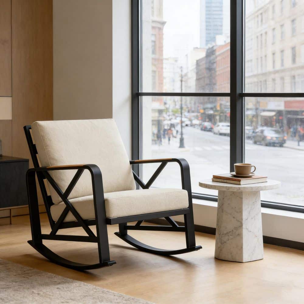 TRIBESIGNS WAY TO ORIGIN Modern Beige Rocking Arm Chair with