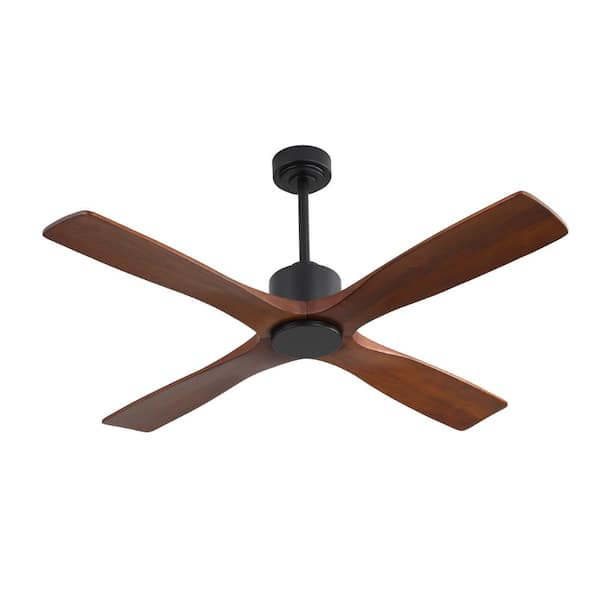 48 in. (4 ft.) DC Indoor Ceiling Fan with Remote, 4 Solid Wood Blades, Black